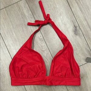 NWT J. CREW Women's Bikini Swimsuit Top Halter Red Tie Back Lined